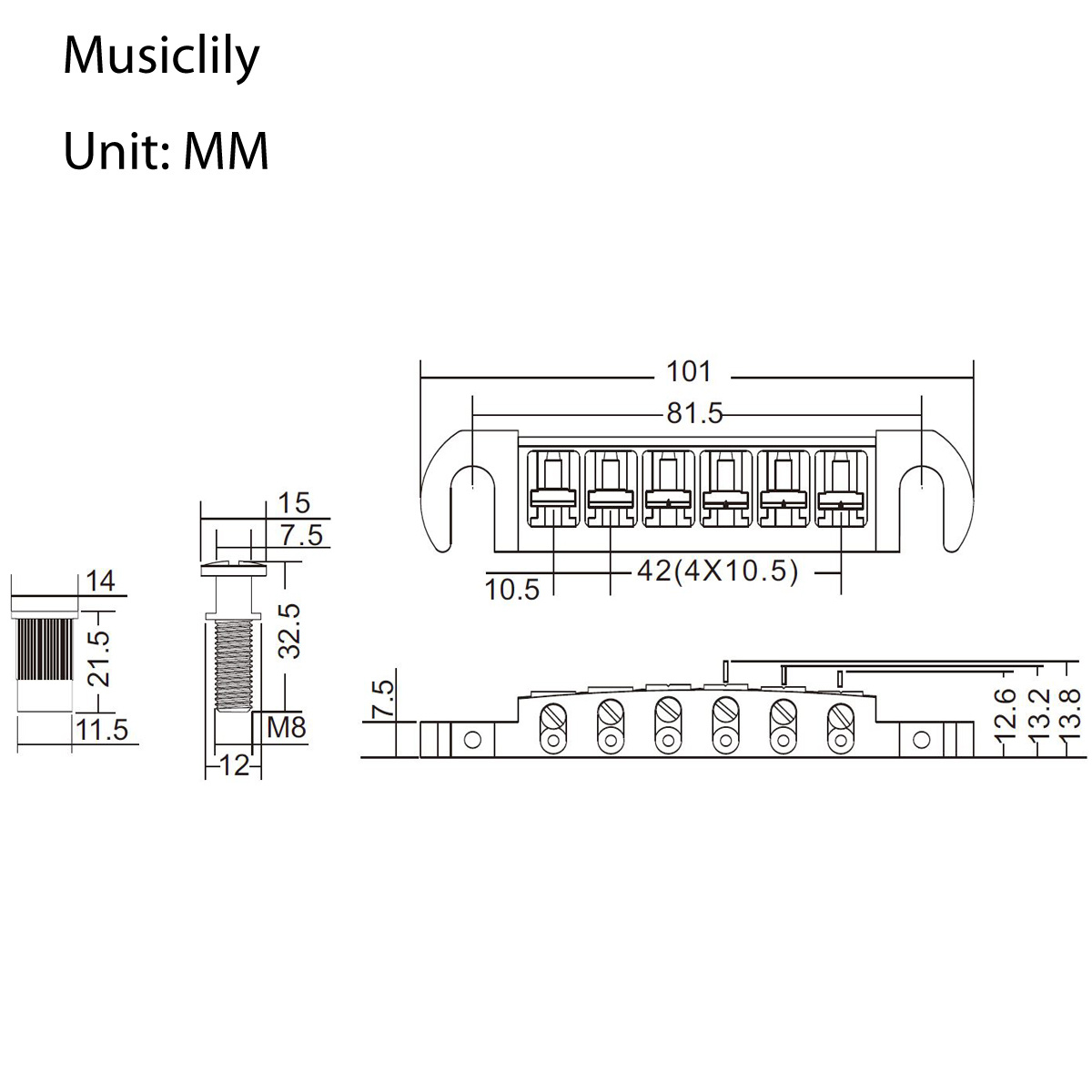 Value Musiclily Pro 52 5mm Pigtail Style Tune O Matic Wraparound