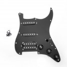 Musiclily 11 Hole Loaded Strat Pickguard HSS Prewired Pickguard with Single Coil Humbucker Pickups Set for Fender USA/Mexican Stratocaster Squier Electric Guitar, 3Ply Black