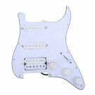 Musiclily 11 Hole Loaded Strat Pickguard HSS Prewired Pickguard with Single Coil Humbucker Pickups Set for Fender USA/Mexican Stratocaster Squier Electric Guitar, 4Ply White Pearl