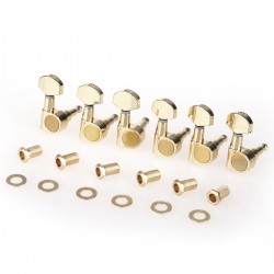 Musiclily Pro 6 in Line Sealed Guitar Tuners Tuning Pegs Keys Machine Heads Set, 2-Pin Key Gold