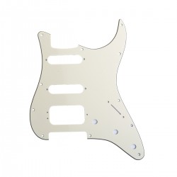 Musiclily Pro 11-Hole Round Corner HSS Guitar Strat Pickguard for USA/Mexican Stratocaster 3-screw Humbucking Mounting Open Pickup, 3Ply Cream