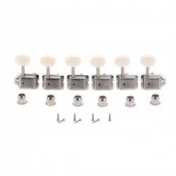 Musiclily Pro Vintage 6-in-Line  Guitar Tuners Split Shaft Machine Heads Tuning Pegs Keys Set for Squier Classic Vibe Fender Strat/Tele Style, Nickel with Off White Button