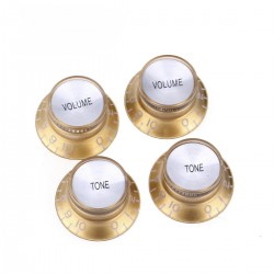 Musiclily Pro Imperial Inch Size Top Hat Bell Reflector 2 Volume 2 Tone Knobs Set for USA Les Paul SG Electric Guitar, Gold with Silver Top 
