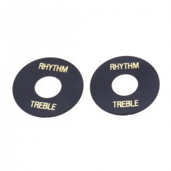 Musiclily Pro Self Adhesive Guitar Toggle Switch Plate LP Washer Rhythm Treble Ring, Black with Gold Words (Set of 2)