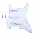Musiclily 11-Hole SSS Prewired Loaded Pickguard with Dual Hot Rail High Output Pickups Set for Fender Squier Strat Electric Guitar,3Ply White