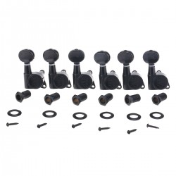 Wilkinson 6-in-line E-Z-LOK Mini Oval Button Guitar Tuners Machine Heads Tuning Pegs Keys Set for Fender Strat/Tele Electric Guitar, Black