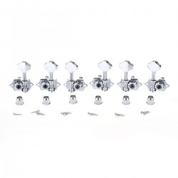 Wilkinson 3R3L Vintage Open Guitar Tuners Machine Heads Tuning Pegs Keys Set for Acoustic Guitar, Butter Bean Button Chrome