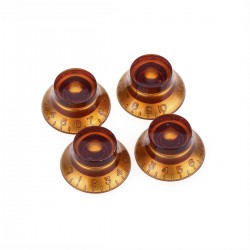 Musiclily Pro Metric Size 18 Splines Bell Top Hat Control Knobs for Asia Import Guitar Bass Split Shaft Pots , Amber (Set of 4)