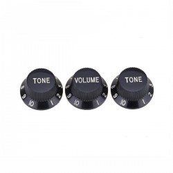 Musiclily Pro Metric Size 18 Splines  1 Volume 2 Tone Strat Style Knobs Set for Asia Import Guitar Bass Split Shaft Pots, Black
