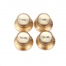 Musiclily Pro Metric Size 18 Splines Top Hat Bell Reflector 2 Volume 2 Tone Knobs Set for Asia Import Guitar Bass Split Shaft Pots, Gold with Gold Top