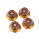 Musiclily Pro Left Handed Metric Size 18 Splines Bell Top Hat Control Knobs for Asia Import Guitar Bass Split Shaft Pots , Amber(Set of 4)