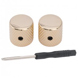 Musiclily Pro 6mm Steel Knurled Flat Top Barrel Knobs with Set Screw for Telecaster Electric Guitar or Precision Bass, Gold (Set of 2)