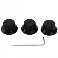Musiclily Pro 6mm Steel UFO Control Knobs with Set Screw for Strat Style Electric Guitar, Black (Set of 3)