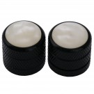Musiclily Pro Metric Size Steel White Pearl Top Tele Dome Knobs for Import Fender Telecaster Electric Guitar/ Precision Bass, Black (Set of 2)