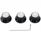 Musiclily Pro 6mm Steel White Pearl Top UFO Control Knobs with Set Screws for Strat Style Electric Guitar, Black (Set of 3)