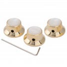 Musiclily Pro 6mm Steel White Pearl Top UFO Control Knobs with Set Screws for Strat Style Electric Guitar,Gold (Set of 3)