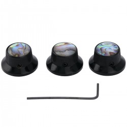 Musiclily Pro 6mm Steel UFO Abalone Top Control Knobs with Set Screw for Strat Style Electric Guitar, Black (Set of 3)