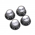 Musiclily Pro Left Handed Imperial Inch Size Guitar Top Hat Bell 2 Volume 2 Tone Reflector Knobs Set Compatible with USA Made Les Paul Style , Black with Silver Top