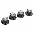 Musiclily Pro Left Handed Metric Size Guitar Top Hat Bell 2 Volume 2 Tone Reflector Knobs Set Compatible with Epiphone Les Paul SG Style, Black with Silver Top