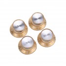Musiclily Pro Left Handed Metric Size Guitar Top Hat Bell 2 Volume 2 Tone Reflector Knobs Set Compatible with Epiphone Les Paul SG Style, Gold with Silver Top