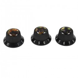 Musiclily Pro Plastic Inch Size Abalone Top Stratocaster Knobs for USA Strat ST Style Guitar, Black(Set of 3)