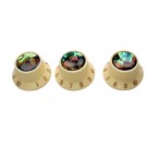 Musiclily Pro Plastic Inch Size Abalone Top Stratocaster Knobs for USA Strat ST Style Guitar, Cream(Set of 3)
