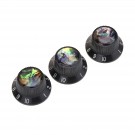 Musiclily Pro Plastic Metric Size Abalone Top Strat Knobs for Squier ST Style Guitar, Black(Set of 3)