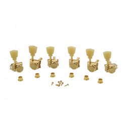 Musiclily Pro Vintage Hybrid Style Keystone Button 6 inline Guitar Locking Tuners Tuning Pegs Keys Machine Heads Set for Strat Tele Style Electric Guitar, Gold