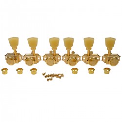 Musiclily Pro Vintage Hybrid Style Keystone Button 3L3R Guitar Locking Tuners Tuning Pegs Keys Machine Heads Set for Les Paul Style Electric or Acoustic Guitar, Gold with Cream Button