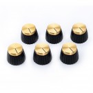 Musiclily Pro Plastic Amp Amplifier Push-on Knobs for 6mm Shaft Pots, Black With Gold Aluminum Top（Set of 6）